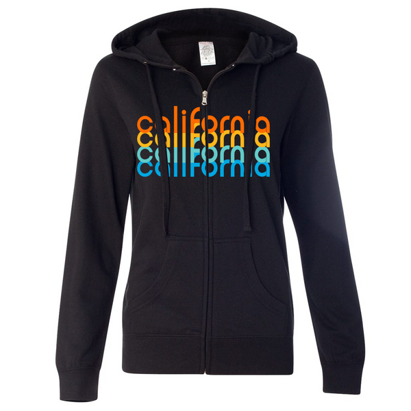 California Rainbow Stack Ladies Lightweight Fitted Zip Up Hoodie