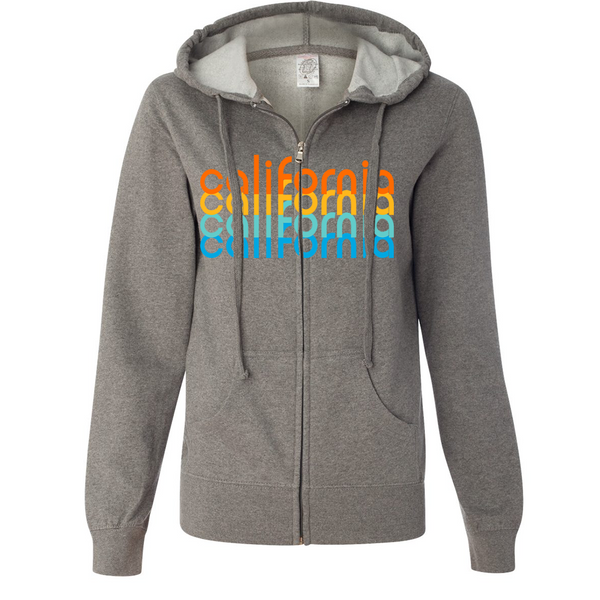 California Rainbow Stack Ladies Lightweight Fitted Zip Up Hoodie