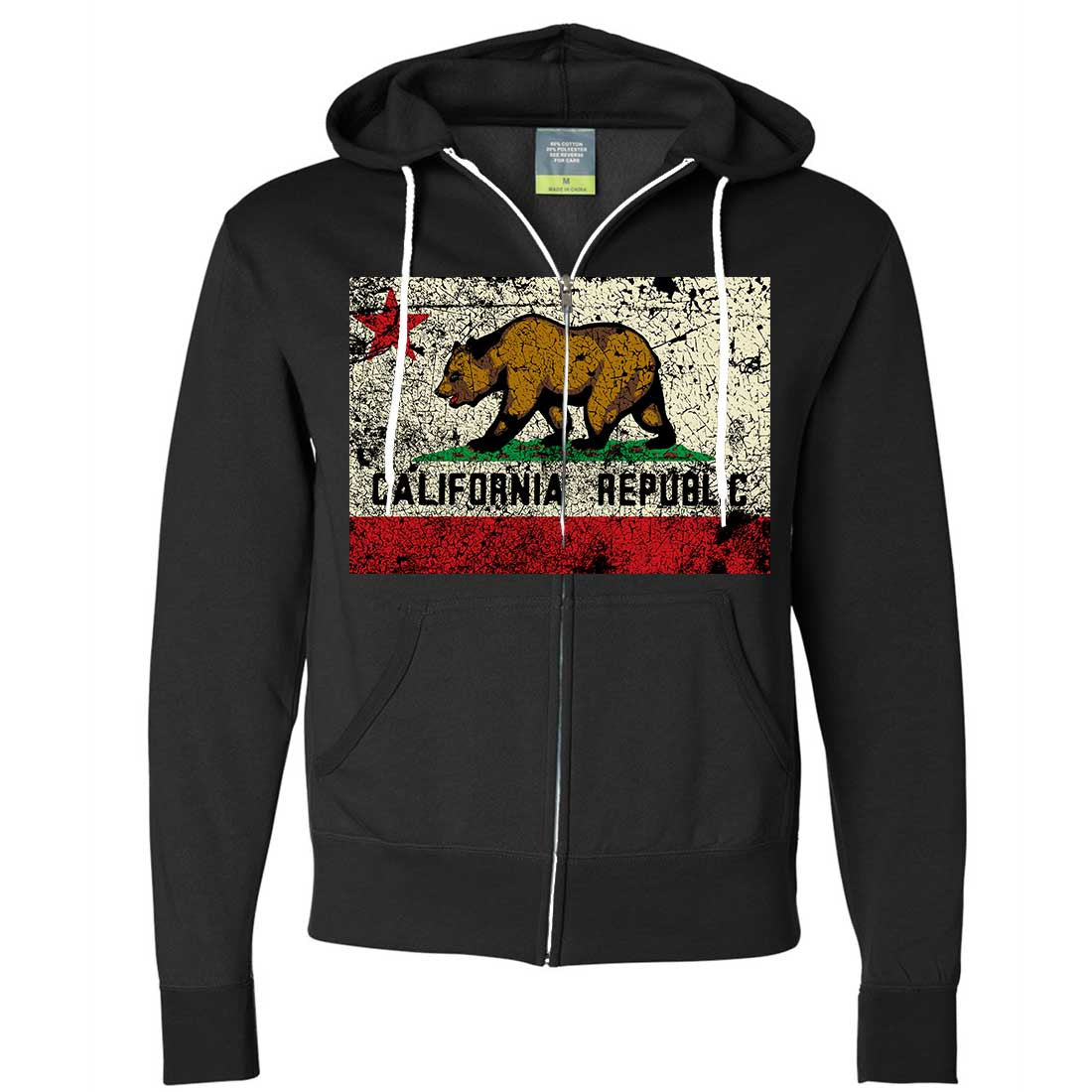 California State Flag Distressed Zip-Up Hoodie