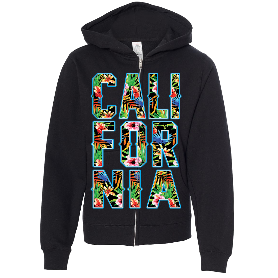 Tropical California Floral Print Premium Youth Zip-Up Hoodie