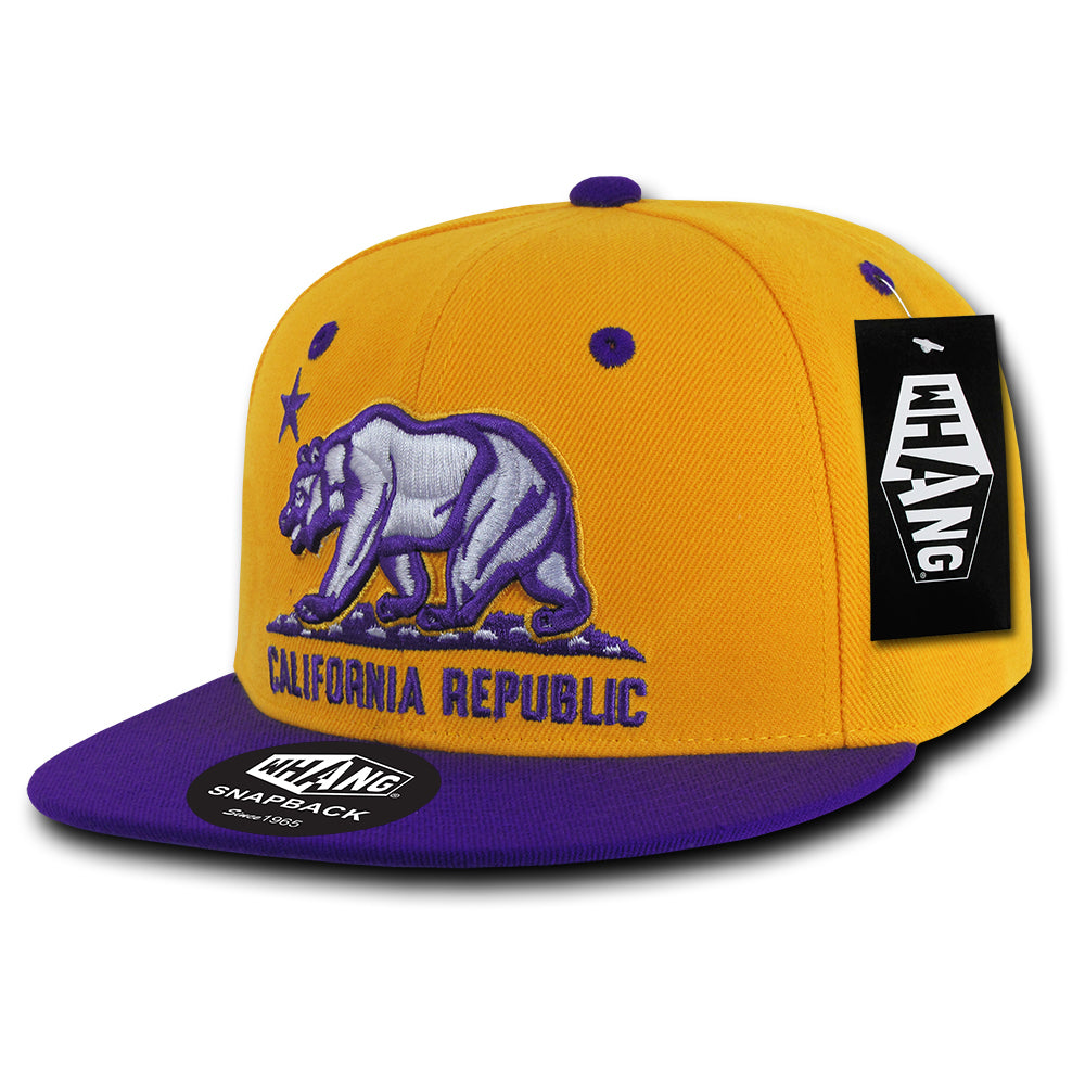 California Republic Cali State Bear Flag Snapback Hat Gold Purple by Whang