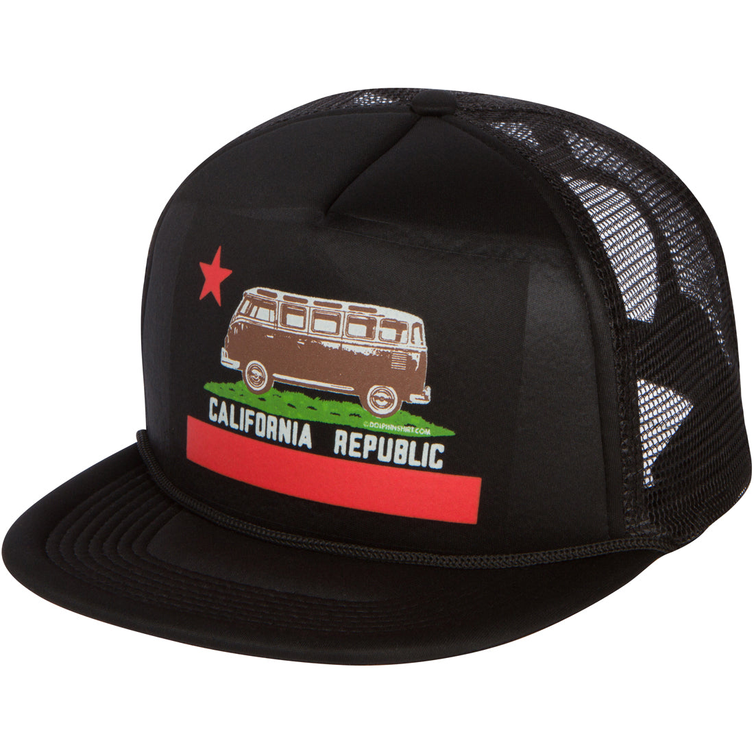 California Republic Vintage Van Snapback Mesh Truckers Cap - Black One Size Fits Most