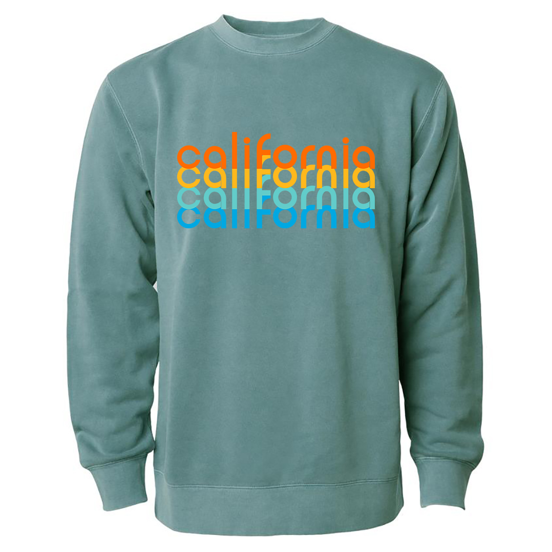 California Repeat Text Pigment Dyed Crewneck Alpine Green